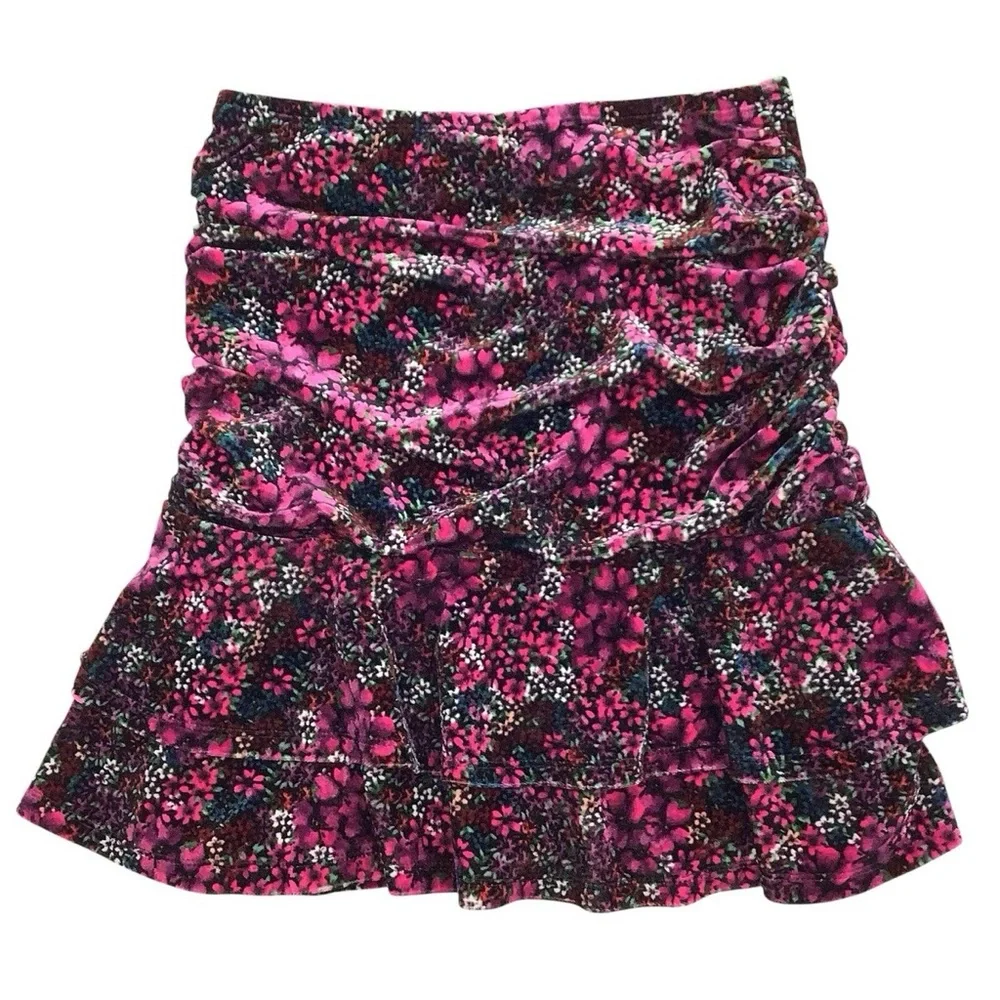 SO Floral Velvet Mini Skirt Ruched Ruffle Hem dark fairycore‎ size XS